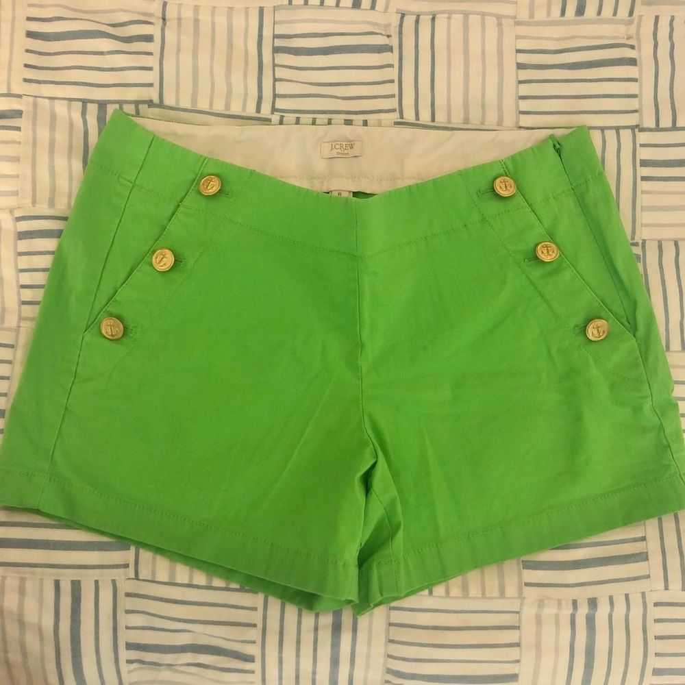 J. Crew Bright Green Shorts with Anchor Buttons